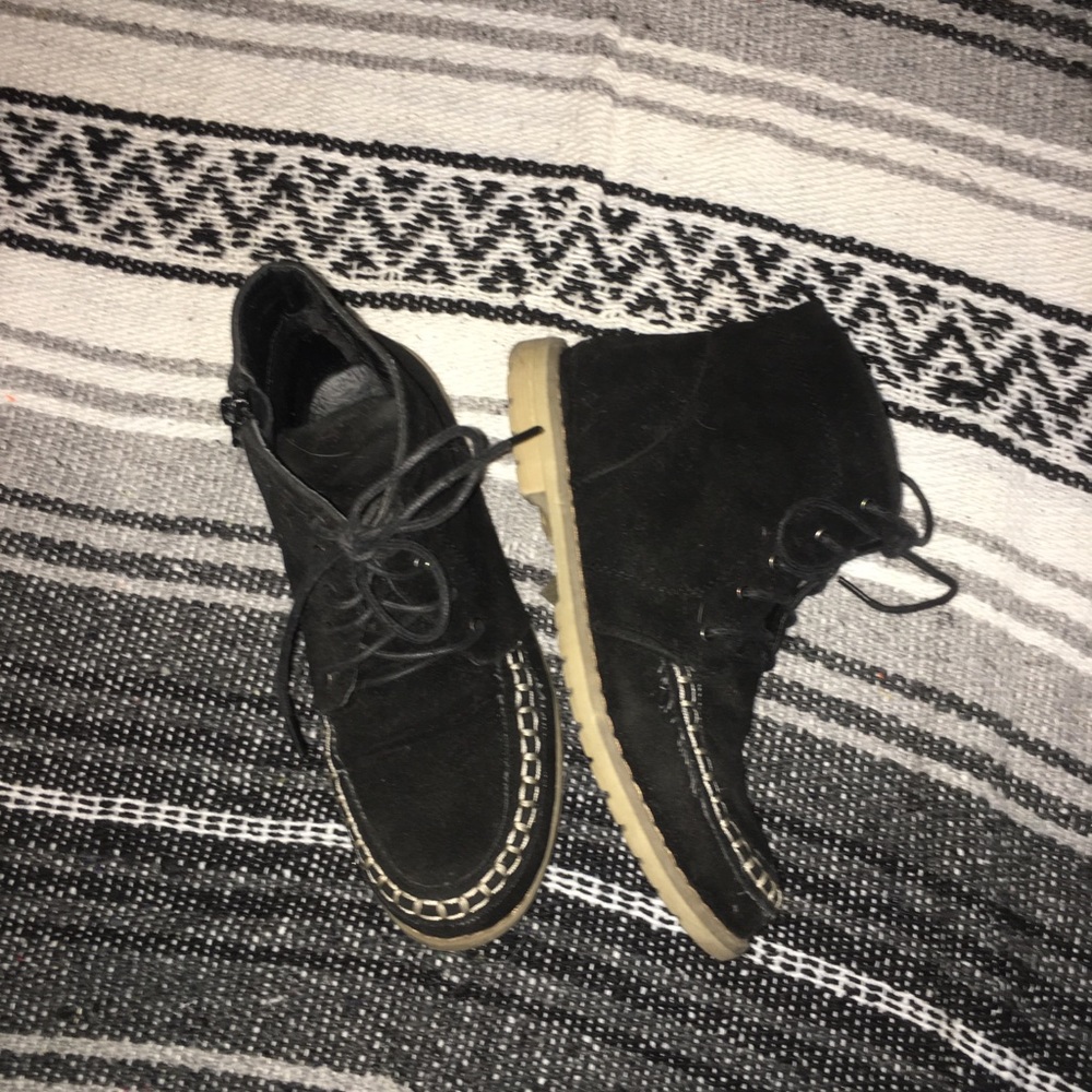 Black Lace Up Embroidered Suede Boots